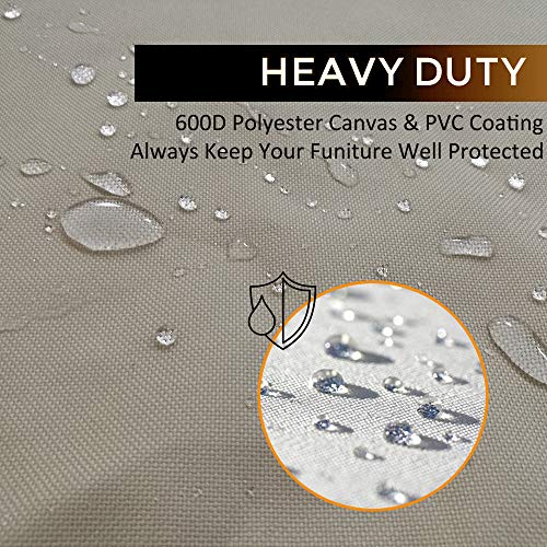 kdgarden Outdoor Round Patio Table and 6 Chairs Set Cover, Heavy Duty Waterproof 600D Large Furniture Set Cover for All Weather Protection, 84" Dia x 30" H, Beige Brown - Thumbnail 7