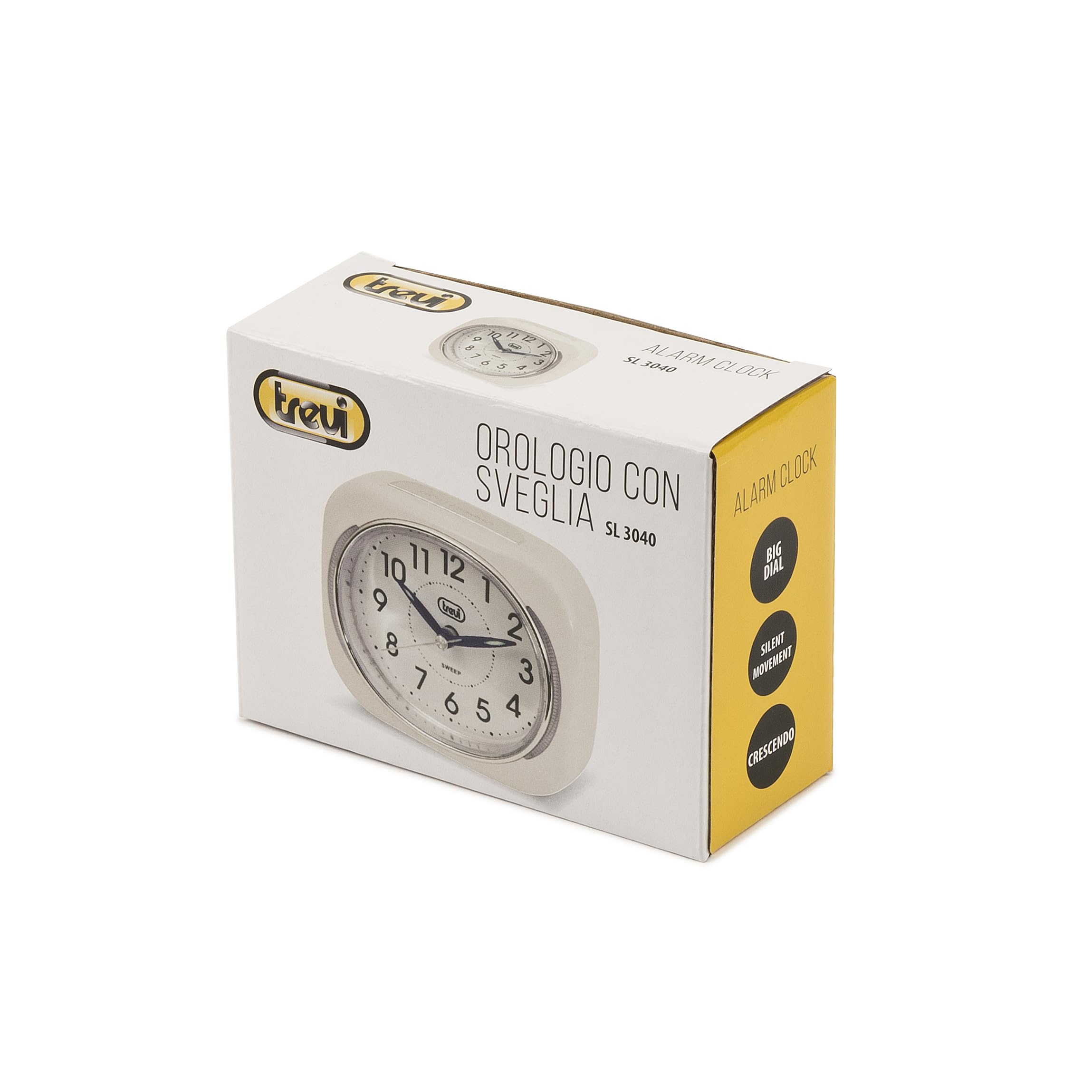 Trevi SL 3040 Sveglia Analogica Silenziosa con Retroilluminazione LED e Ampio Quadrante, Movimento SWEEP Senza Ticchettio, Funzione Snooze, Funzionamento con Batteria Stilo AA, Facile Utilizzo, Bianco