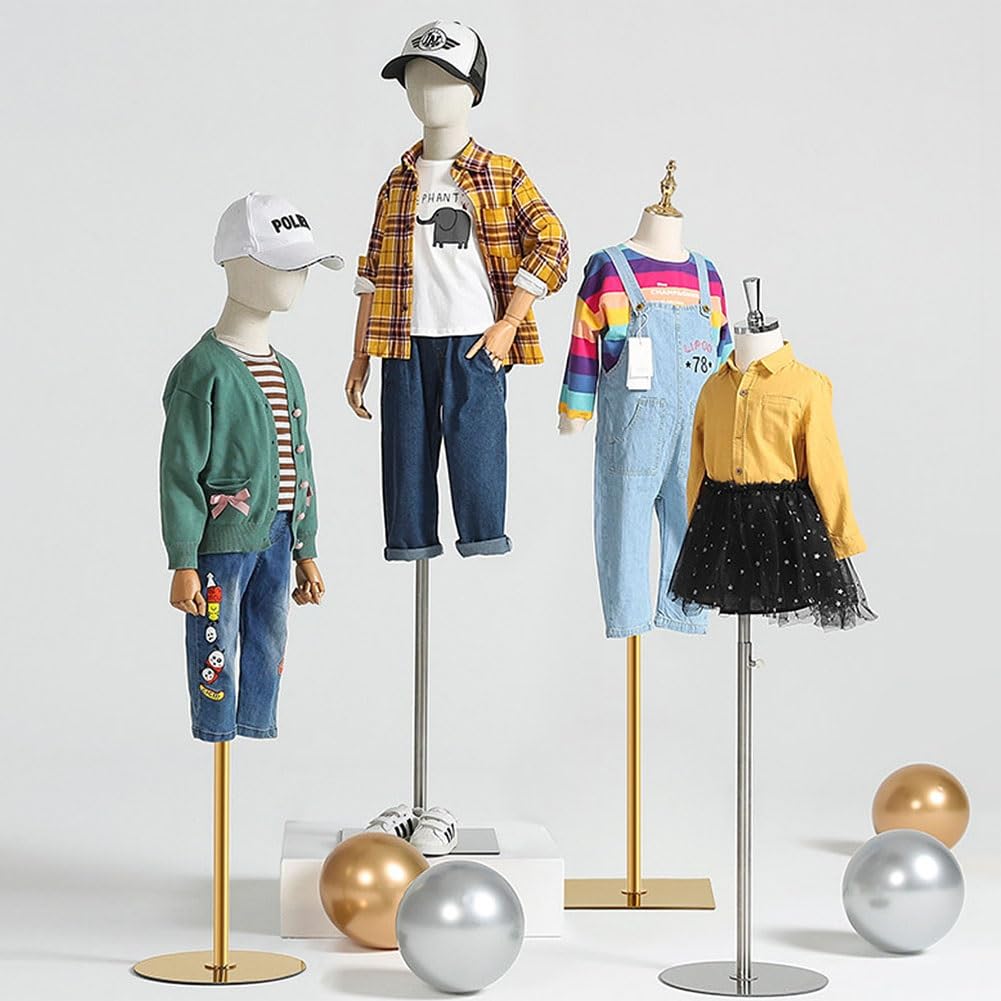 Kid Dress Form Mannequin, Adjustable Torso Mannequin Body with Metal Base Realistic Detachable Manikin Body Display for Clothing Display ﻿ ﻿(Silver Square-A,6 years old)