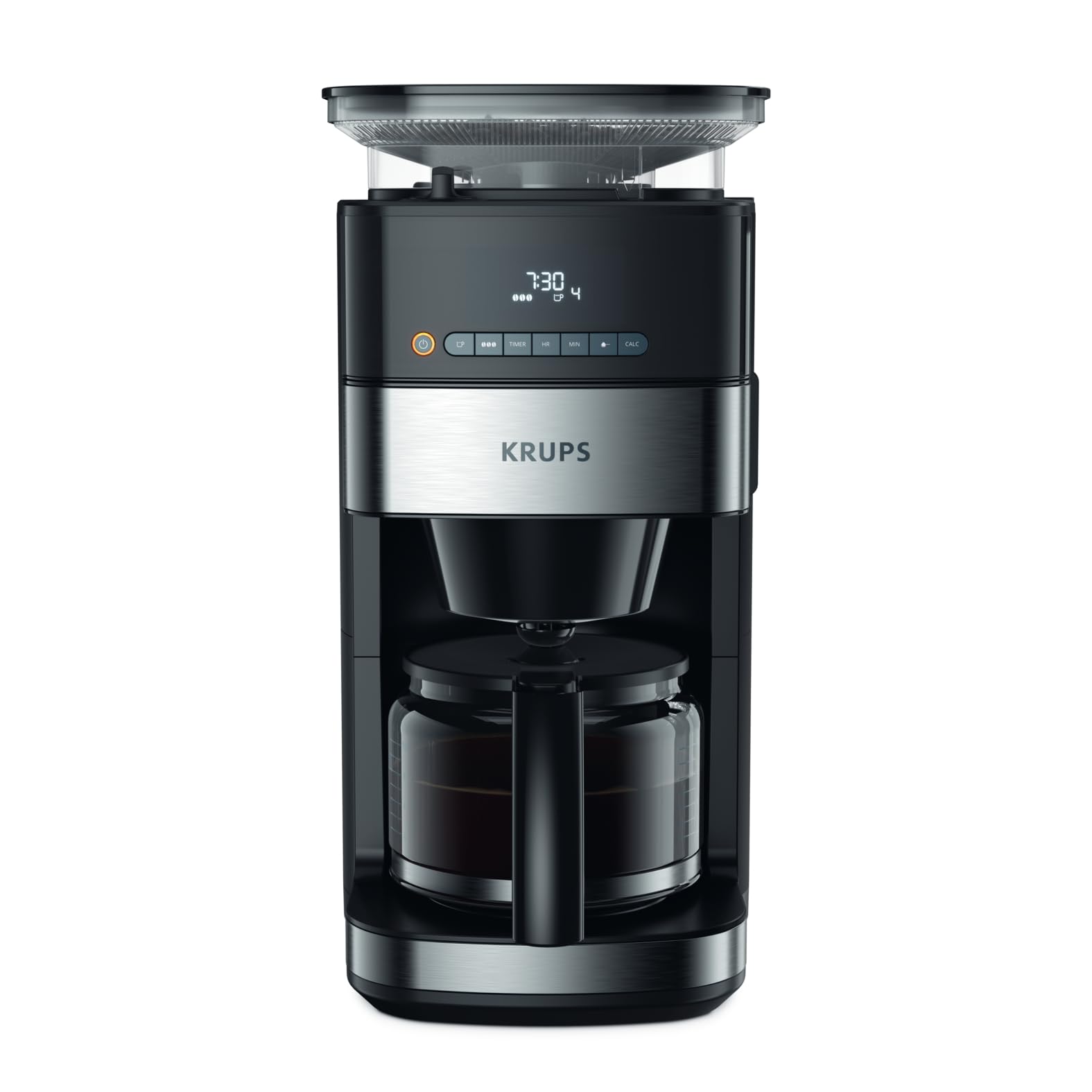 Krups KM8328 Grind Aroma Kaffeemaschine mit Mahlwerk | 24-Stunden-Timer | 180 g Bohnenbehälter | 1,25 L Fassungsvermögen für bis zu 15 Tassen Kaffee | Auto-Off-Funktion | 3 Mahlgrade | Schwarz