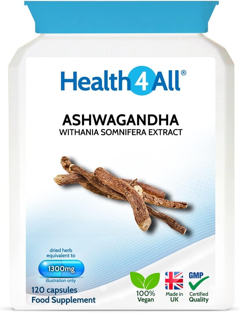 Health4All Ashwagandha 1300mg 120 Vegan Capsules. Indian Ginseng. Withania Somnifera. Winter Cherry. Ashwagandha Supplement for Stress, Anxiety and Mood.