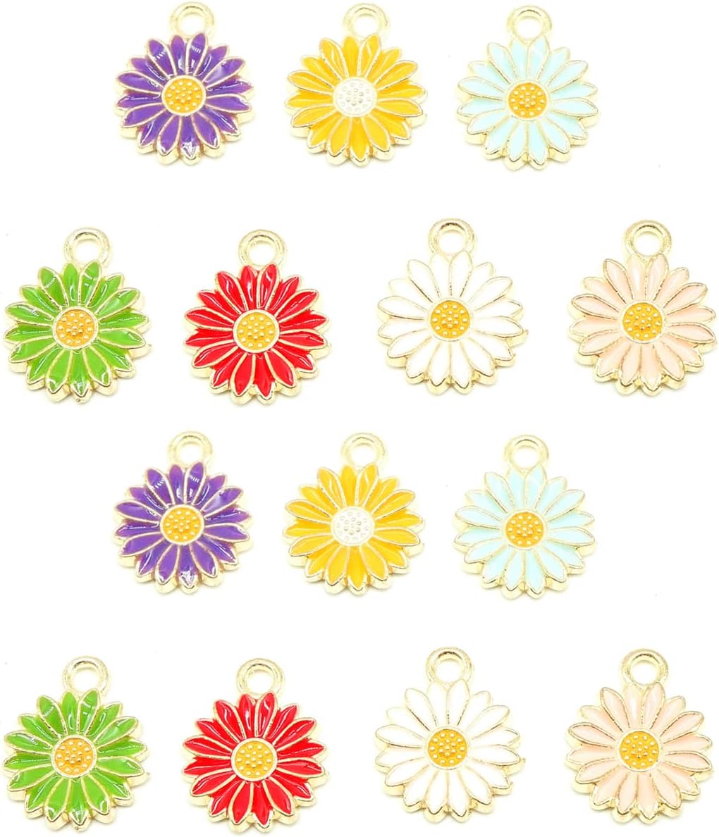 50 Pack Sunflower Enamel Charms Gold Tone Flower Pendants Beads for Jewelry Making DIY Earring Necklace Bracelets Accessories Wine Charms(Multi) - Image 2