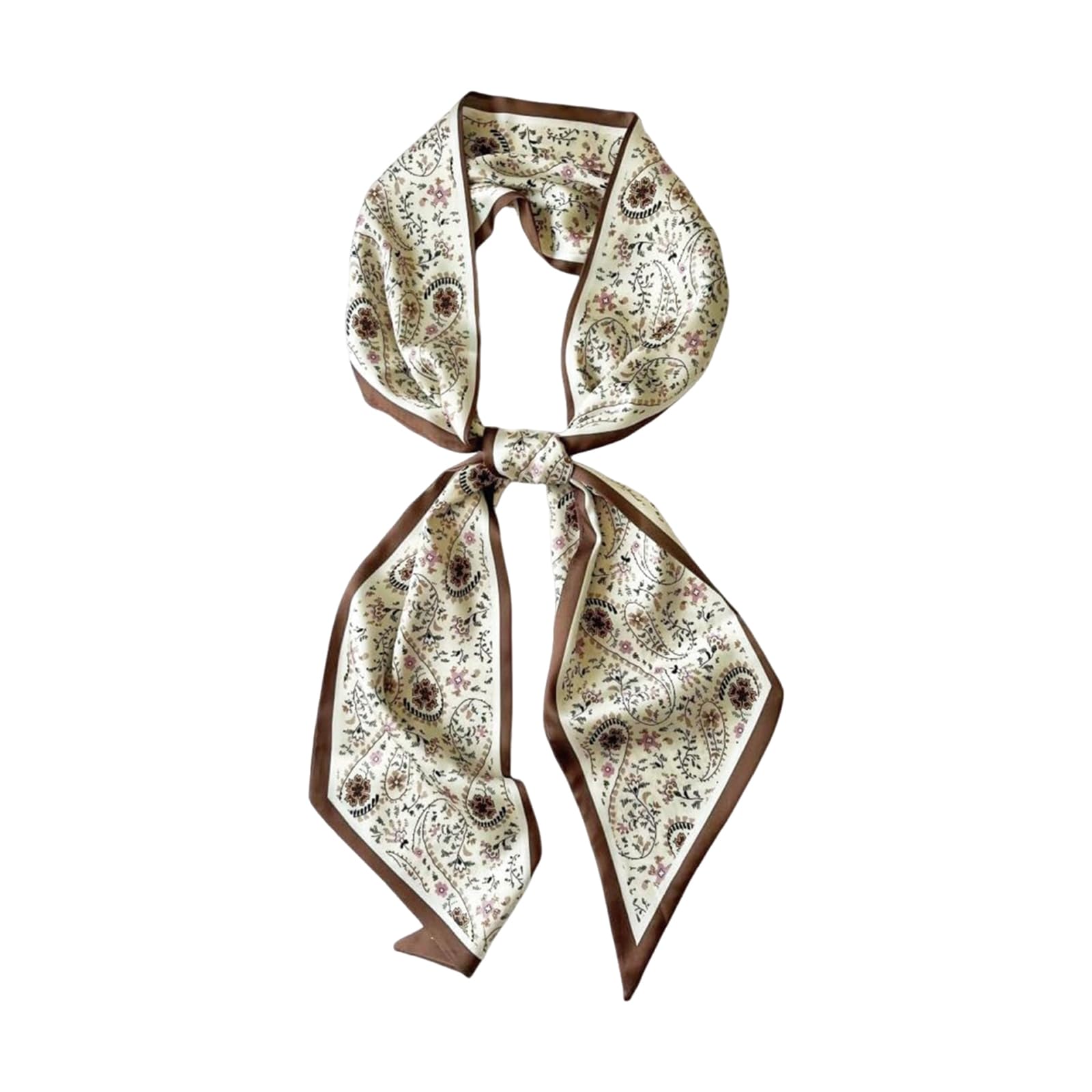 satin scarf, head scarf for women, silk scarf for women stylish, brown and white floral print, multipurpose fashion accessory for various occasions