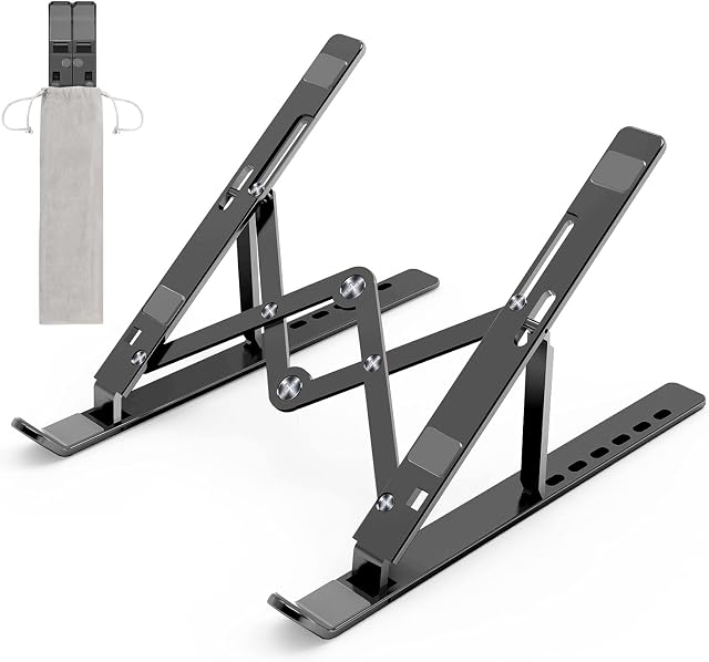 Nayka Laptop Stand Foldable, Laptop Holder Ventilated Desktop Cooling Stand 7 Levels Adjustable Aluminum Notebook Riser for MacBook Pro/Air, HP, Lenovo, Sony, Dell, More 10-15.6 Laptops - Black