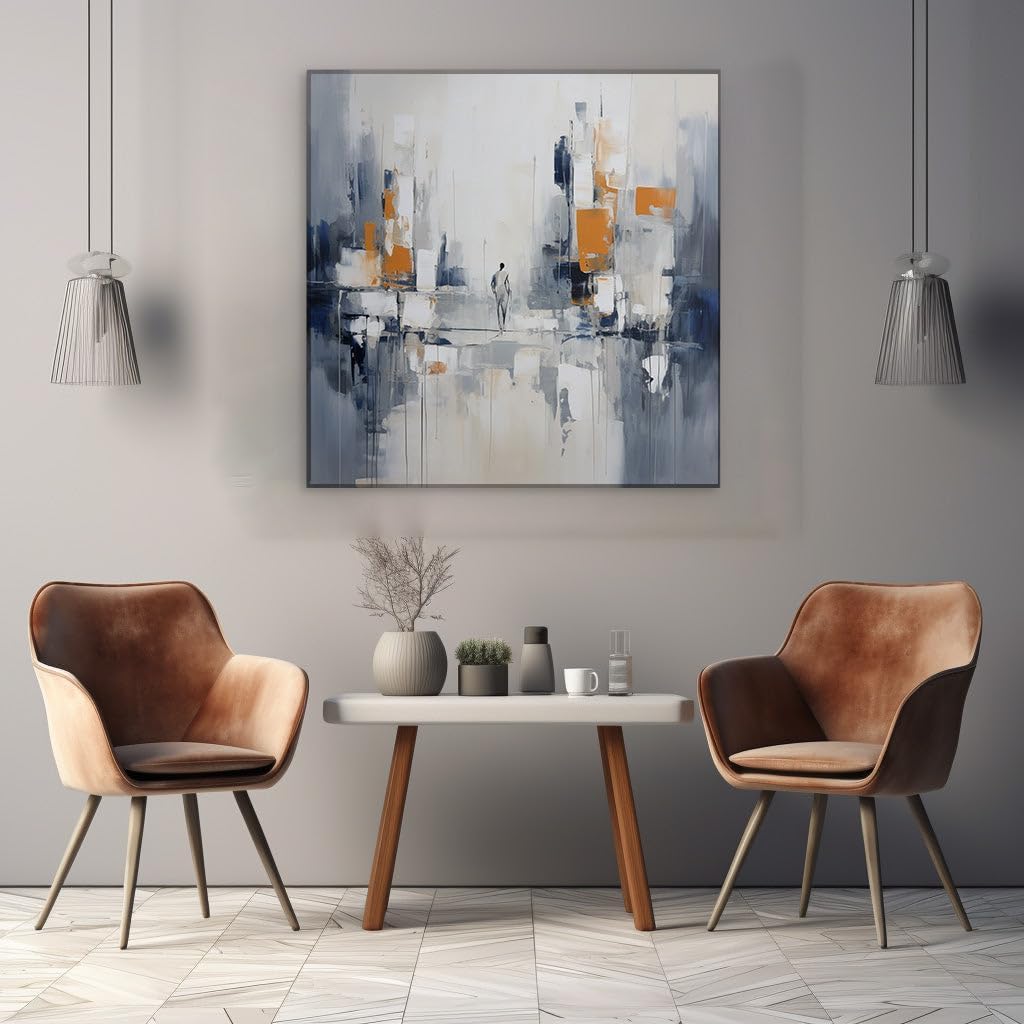 Canvas for Living room. Walking the Path of Contrast: A Study in Gray and Orange Serenity, 27 x 18 inch Canvas Wall Art - Foreground And Background - Modern Home Decor - 69x46 cm (27x18 inch)