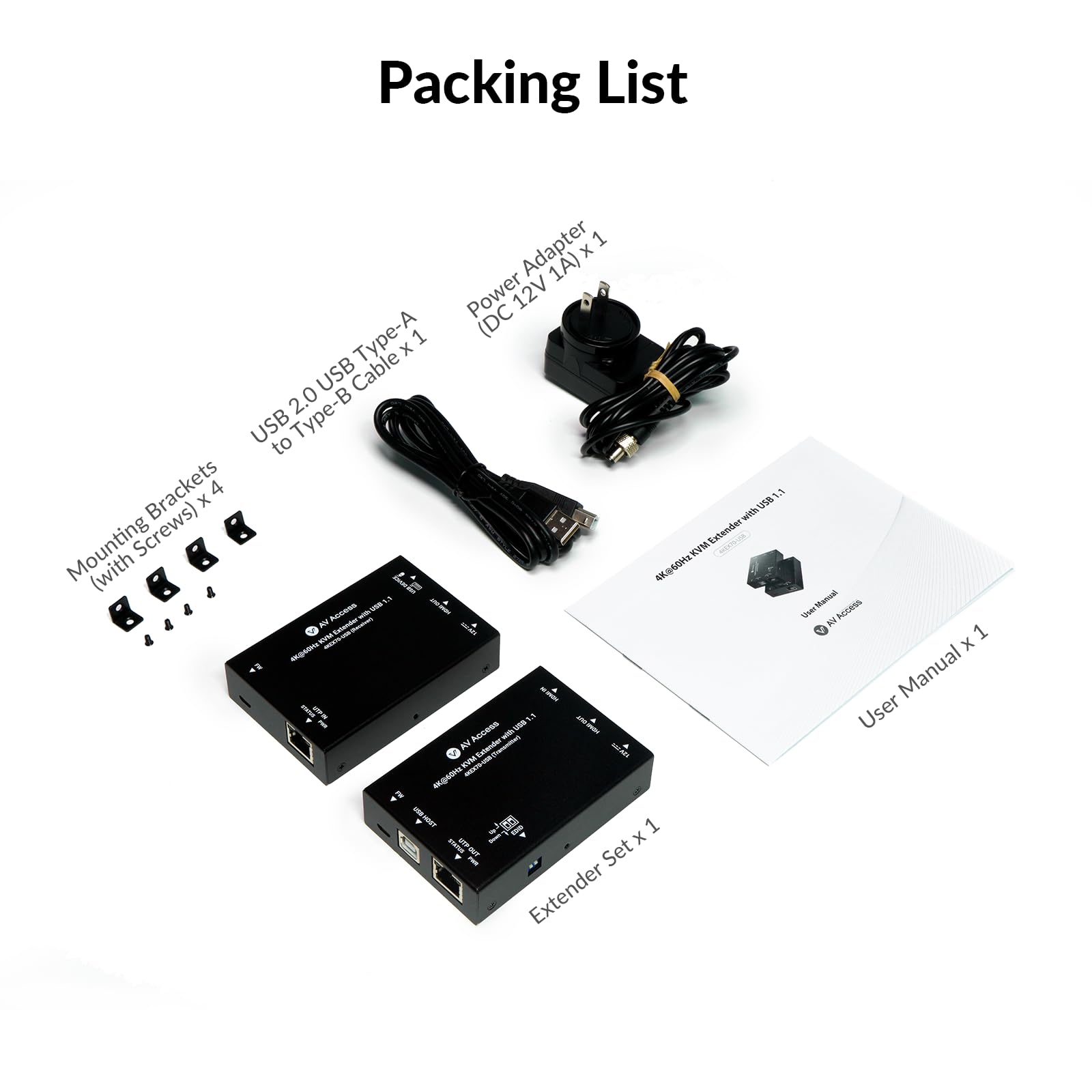 AV Access 4K HDMI & USB KVM Extender Over Cat6/6A/7 Upto 230ft, HDR10, HDCP 2.3, USB 1.1, Bi-Directional PoC, EDID Switch, Ultra-Slim Transmitter/Receiver for Retail & Control Systems (4KEX70-USB)
