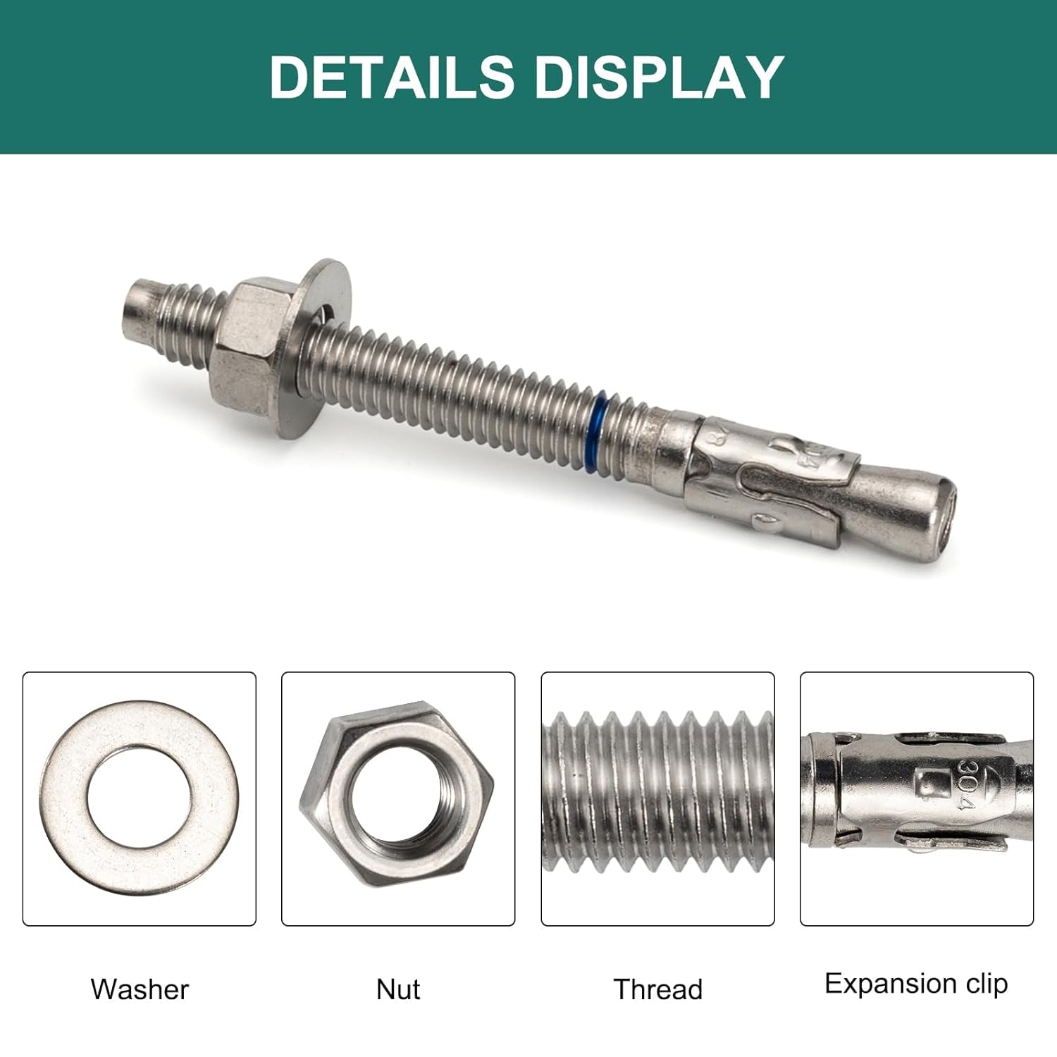 3/8" x 3-3/4" Concrete Anchors (25 Pack) 3/8 inch Wedge Anchors Bolts Stainless Steel