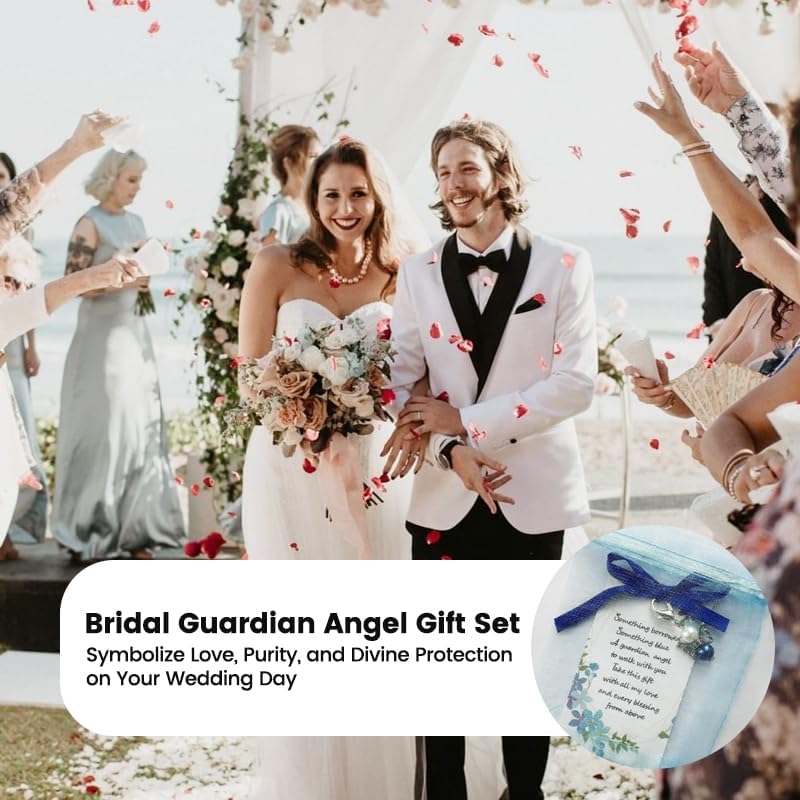 Something Blue Present for Bride on Wedding Day Angel Bridal Wing Bouquet for Daughter Garter Charm Present Card from Mom Dad Grandma Sister Friends Keepsake Bridal Shower Something Blue - Image 2