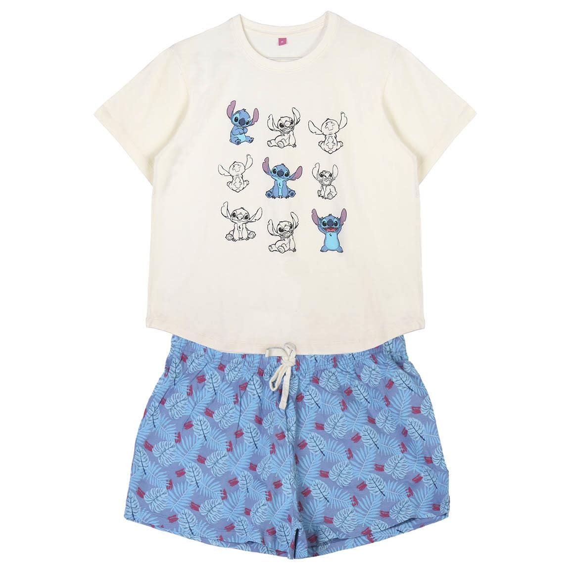 CERDÁ LIFE'S LITTLE MOMENTS Mujer Stitch Algodon 100% de 2 Piezas [ Camiseta + Pantalon Pijama Licencia Oficial Disney, Azul, L