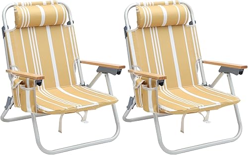 Paquete de 2 sillas de playa de aluminio para adultos con 5 posiciones clásicas, plegables, ligeras, con 2 bolsas de enfriamiento, toallero,