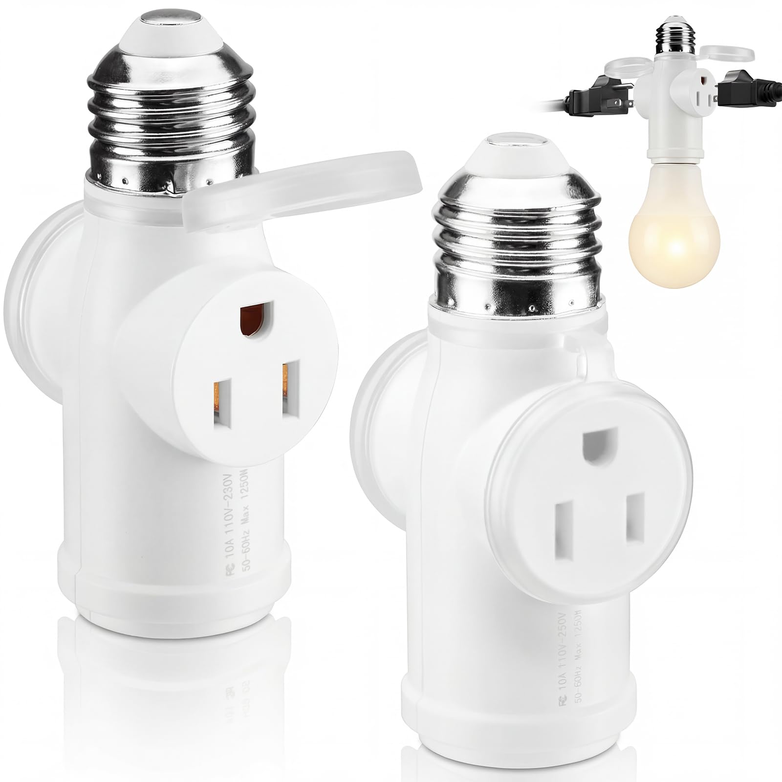 2-Pack Light Socket Outlet Adapter - Add 2 Outlets -1 2-Pack Light Socket Outlet Adapter - Add 2 Outlets -1