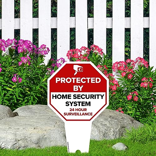 Image of Protected by Home Security System Sign, 7x13, Heavy Duty Integrated Ground Stakes, Indoor /Outdoor Use, Rust Free Aluminum Composite, Made in USA by My Sign center