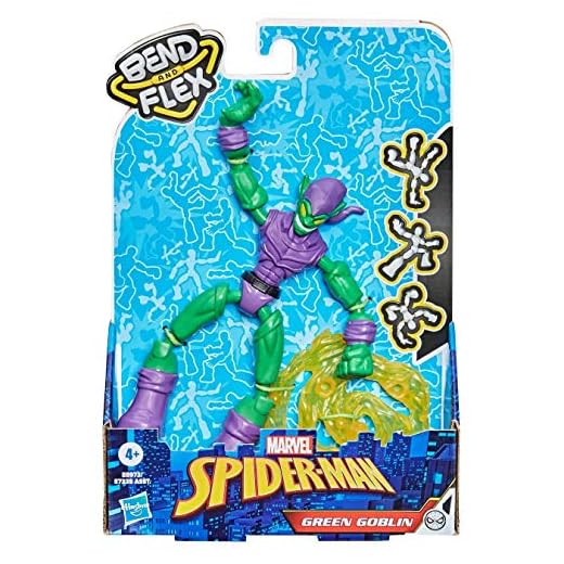 Hasbro Figura de acción Marvel Spider-Man Bend and Flex Green Goblin, figura flexible de 6 pulgadas, incluye accesorios Blast a partir de 4 años, E8973