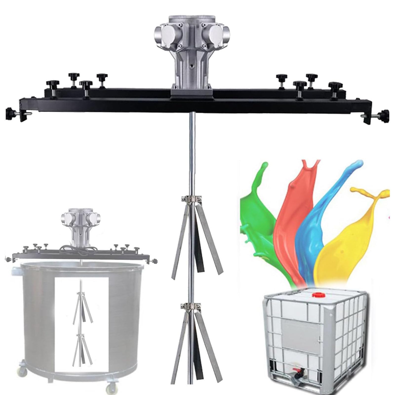 Mezclador de pintura neumático, herramienta agitadora de tambor con soporte de soporte, máquina mezcladora de pintura de hélice plegable para agitar y agitar eficientemente