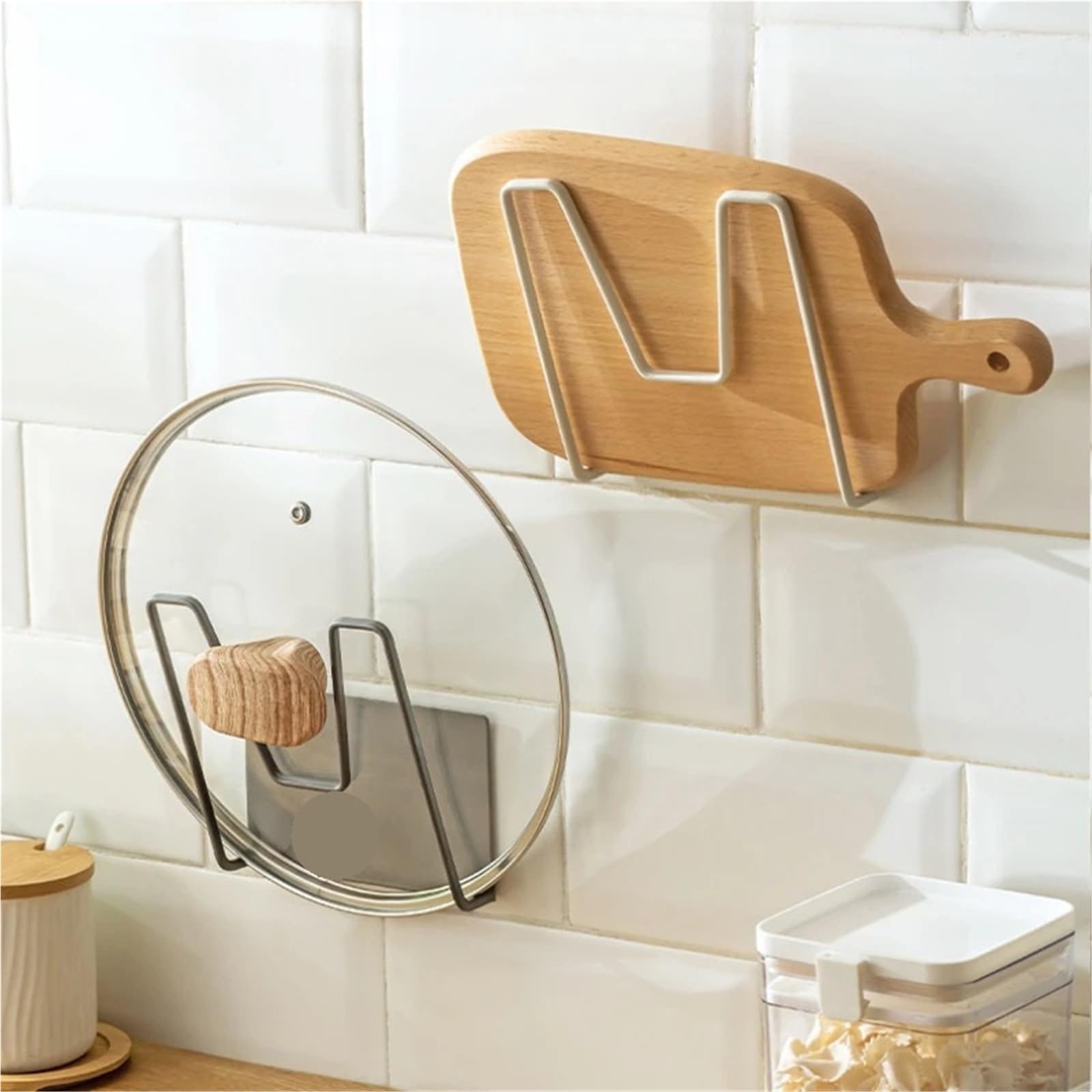 Estante Montado En La Pared, Multifuncional, Tabla De Cortar For Cocina, Cubierta For Olla, Gancho Soporte Almacenamiento, 3 Uds Para Tabla(White)