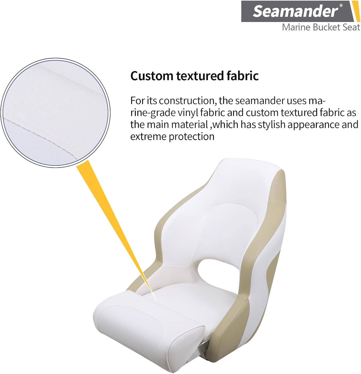Seamander Premier Series Captain Bucket Seat with Flip Up Bolster, Boat Seat Suitable For Fishing and Pontoon boats