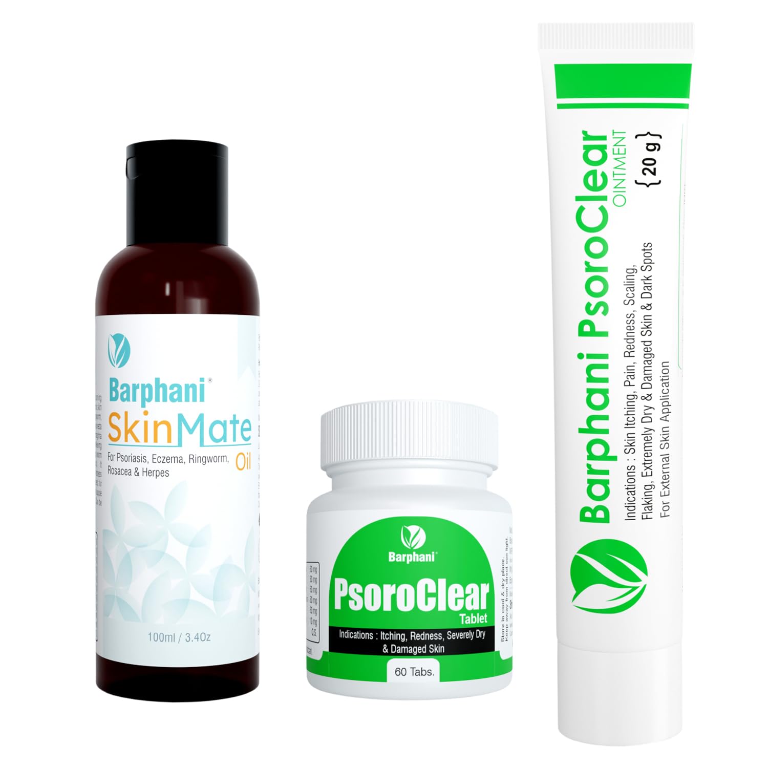 PsoroClear Trio Pack - Psoriasis Cream (2) PsoroClear Tab (60) SkinMate Oil (100ml) - Longterm Psoro Relief