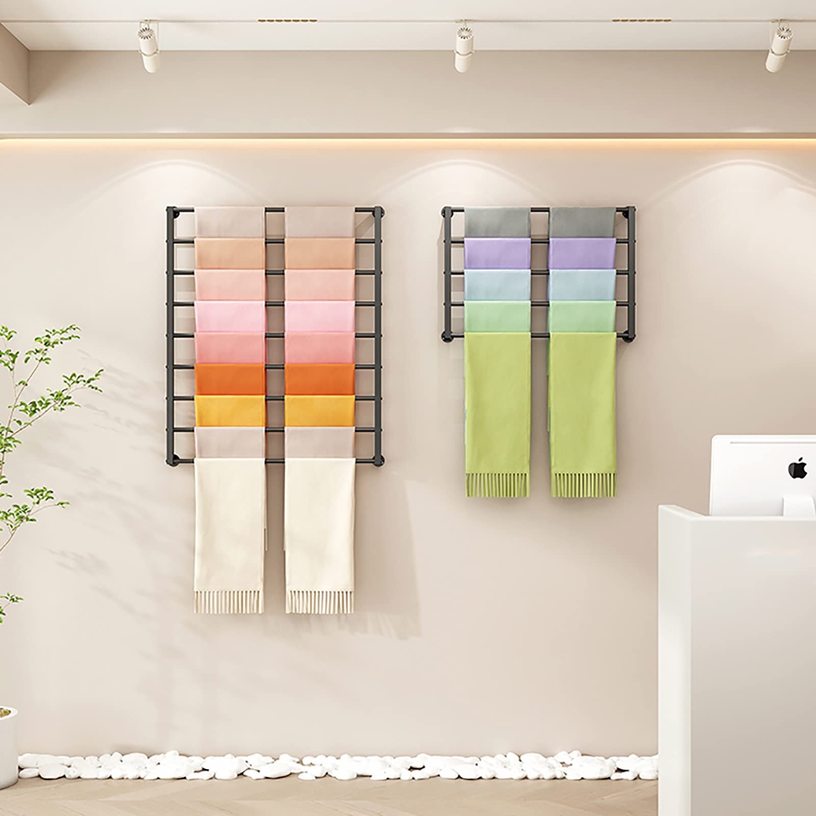 UWYTGF Wall Mount Metal Scarf Hanger Rack,Heavy Duty 9-Tier Display Holder for Silk Crafts Fabric/Wrapping Paper/Vinyl Rolls Ribbon,Space Saver,Black,80X120Cm