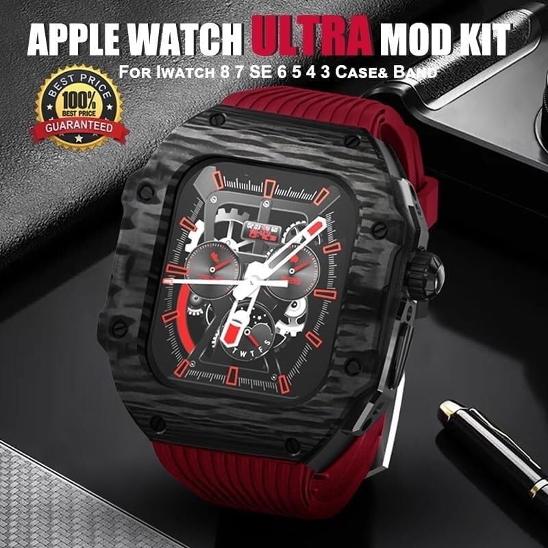 Kit modification fibre de carbone Apple Watch antichoc avec bracelet FKM