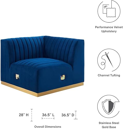 Miniatura 152 de Modway Conjure - Sofá seccional tapizado de terciopelo de alto rendimiento, con canal, silla sin brazos en negro y gris Negro-Gris,Negro