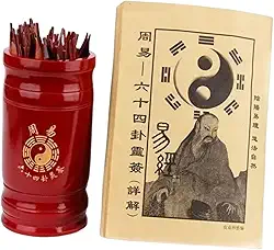 harayaa Conjunto de ferramentas de adivinhação chinesa i Ching com balde de armazenamento de livros, ferramentas de varetas da sorte, livro de adivinhação