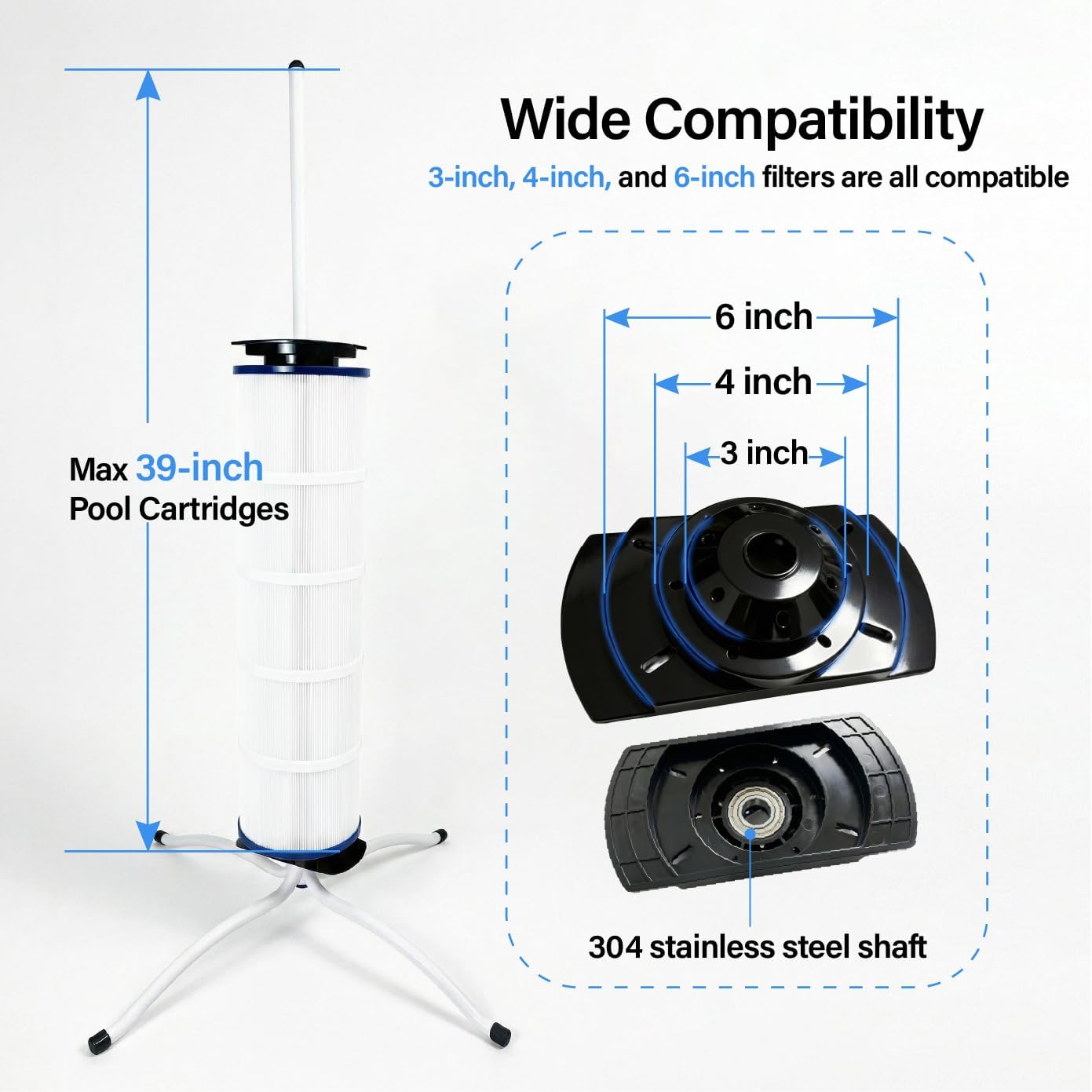 Vertical Pool Filter Cleaner Stand Tool - Boosts Cleaning Speed, Universal Fit 3", 4", 6" Filter Cartridges