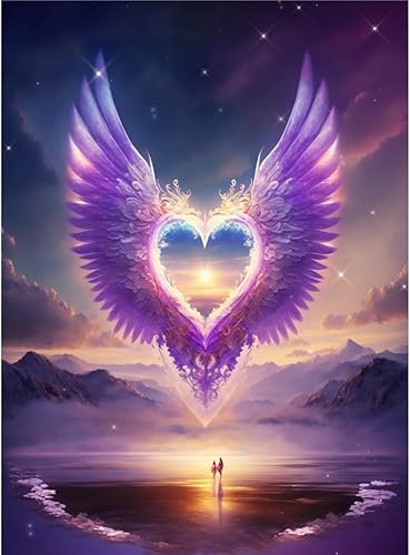 Kits de pintura de diamantes para adultos en forma de corazón púrpura ala de plumas redonda taladro completo DIY 5D arte de diamantes fácil para