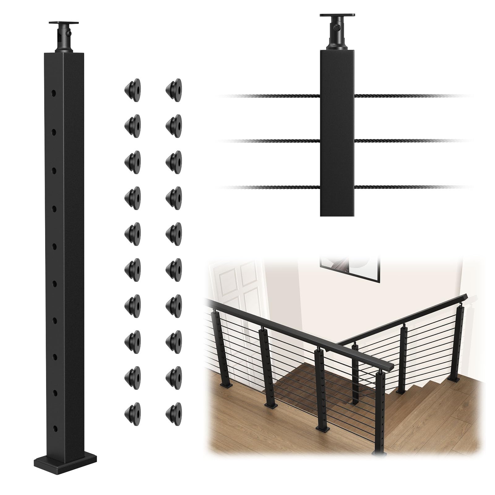 Snapklik.com : Level Drilled Cable Railing Post, 36