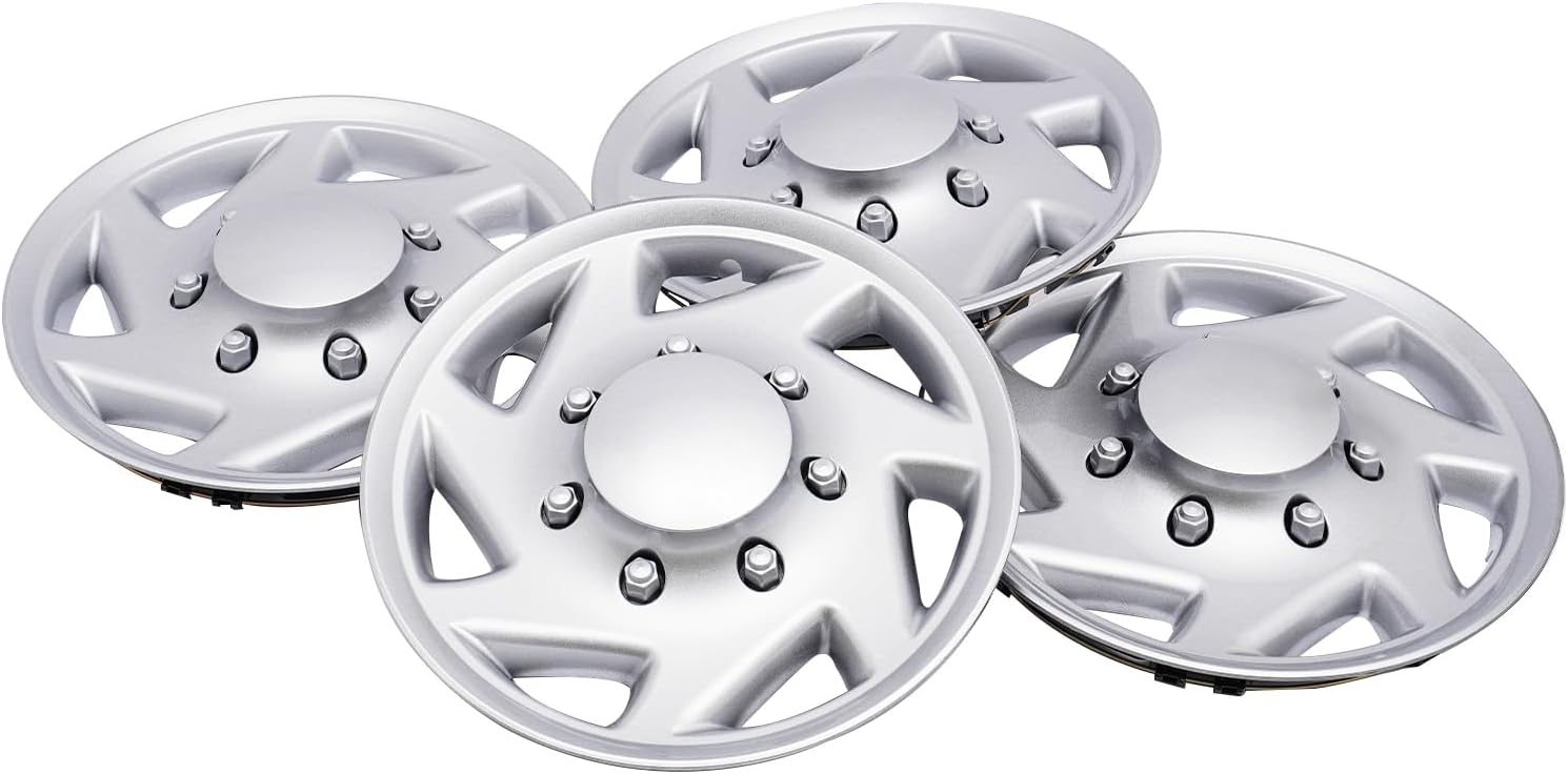 16" Hubcaps Best,Hub Caps Van Full Wheel Covers for Ford E250 E350 E450 Econoline 1999-2018 4PCS Steel Wheel Covers Snap On Hubcap Auto Tire Replacement Exterior Cap OEM F8UZ1130AA Silver