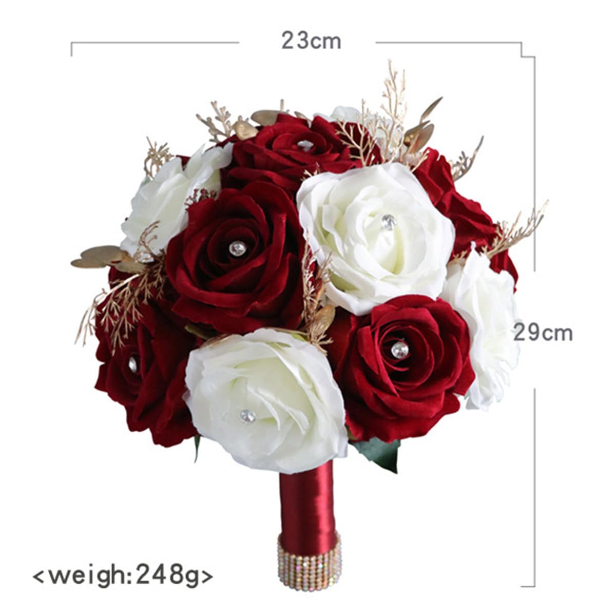 Hochzeit Braut Blumenstrauß,Künstliche Hand Blumen Rosen Brautstrauß Brautjungfer für Zeremonie Jahrestag Partei Braut Dusche Dekoration Hochzeit Sträuße (Burgunderrot Weiß)