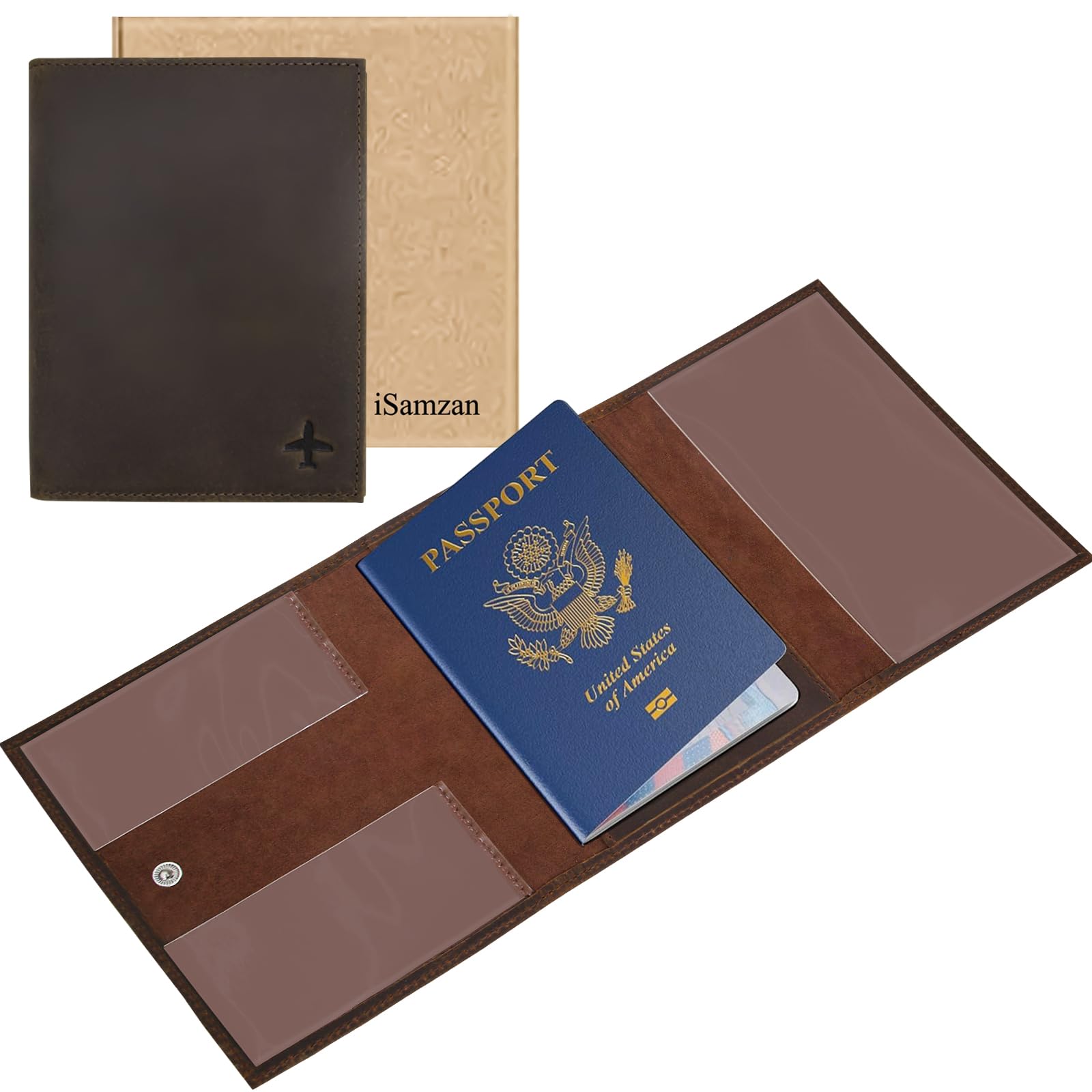 iSamzan Pilot Wallet Passport Holder - Leather Pilot Passport Wallet Accessories Black (Brown)