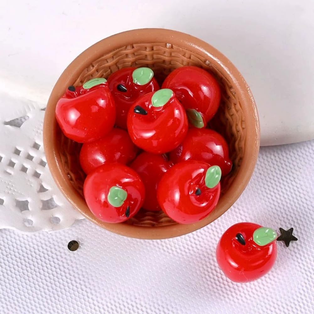 Mini sztuczne jabłka – ozdoby z żywicy do dekoracji wnętrz, kuchni, imprezy festiwalowej, fotografii, dekoracji ciast, rękodzieła, akcesoria do spinek do włosów (80 czerwone i zielone)
