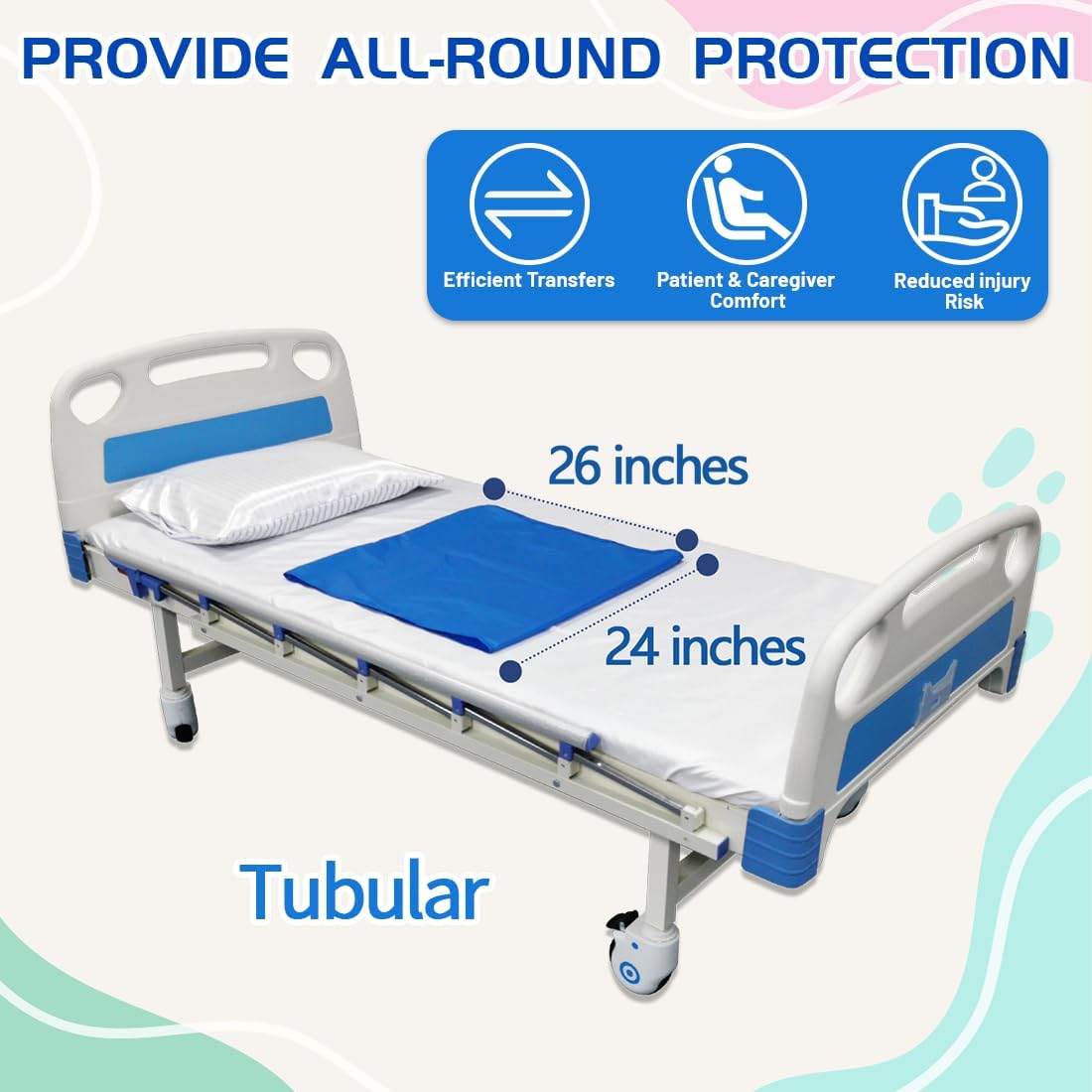 EHUCONHEE Tubular and Flat Slide Sheet for Moving Patients, Reusable Transfer Sheet for Bed Mobility and Repositioning, Washable Draw Sheet for Elderly and Caregiver Assistance (Blue, 143 * 200CM)
