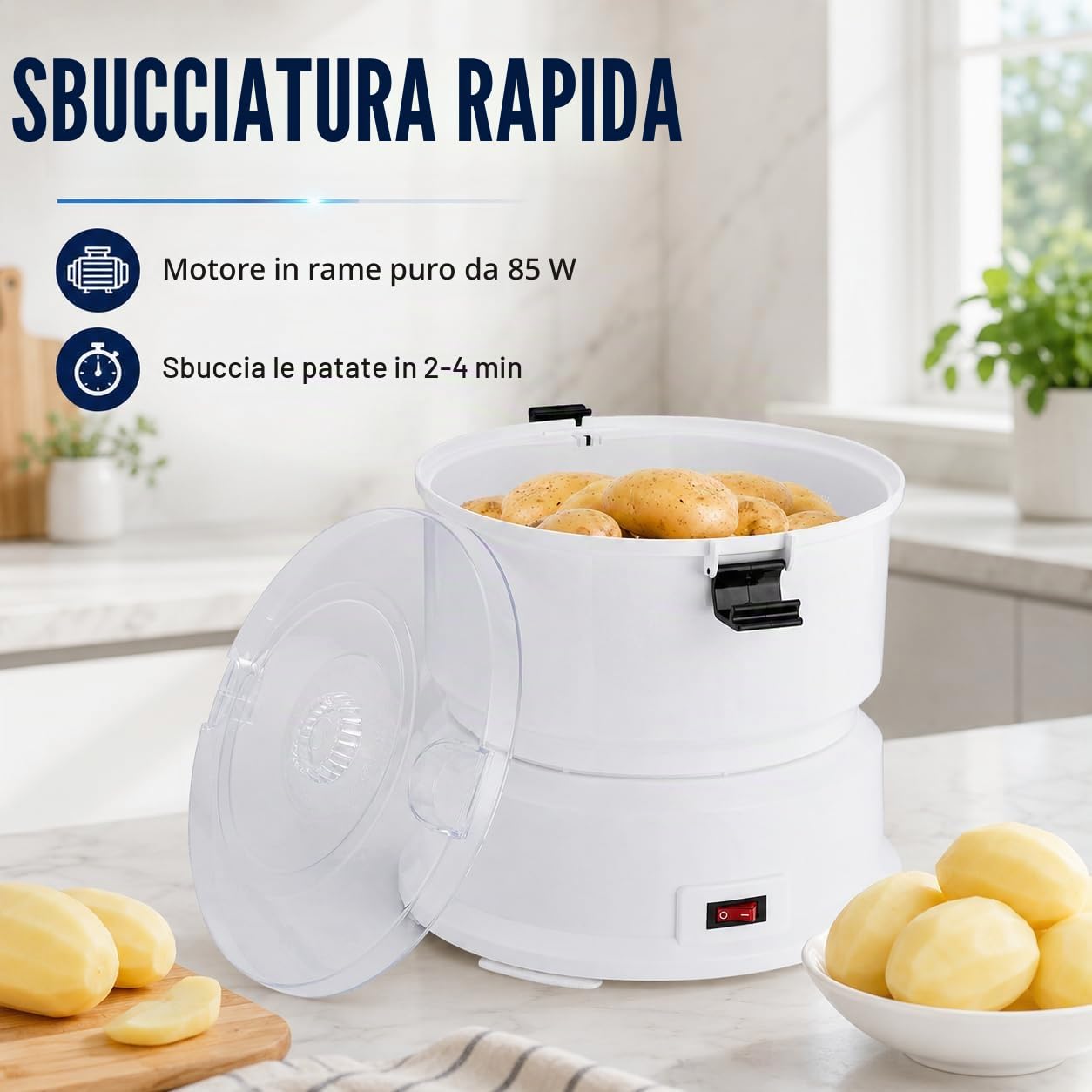 Pelapatate Patate Elettrico Sbucciatrice Di Patate Sbucciatrice Automatica Di Patate In Acciaio Inossidabile,Per Cucina, Ristorante, Fast Food