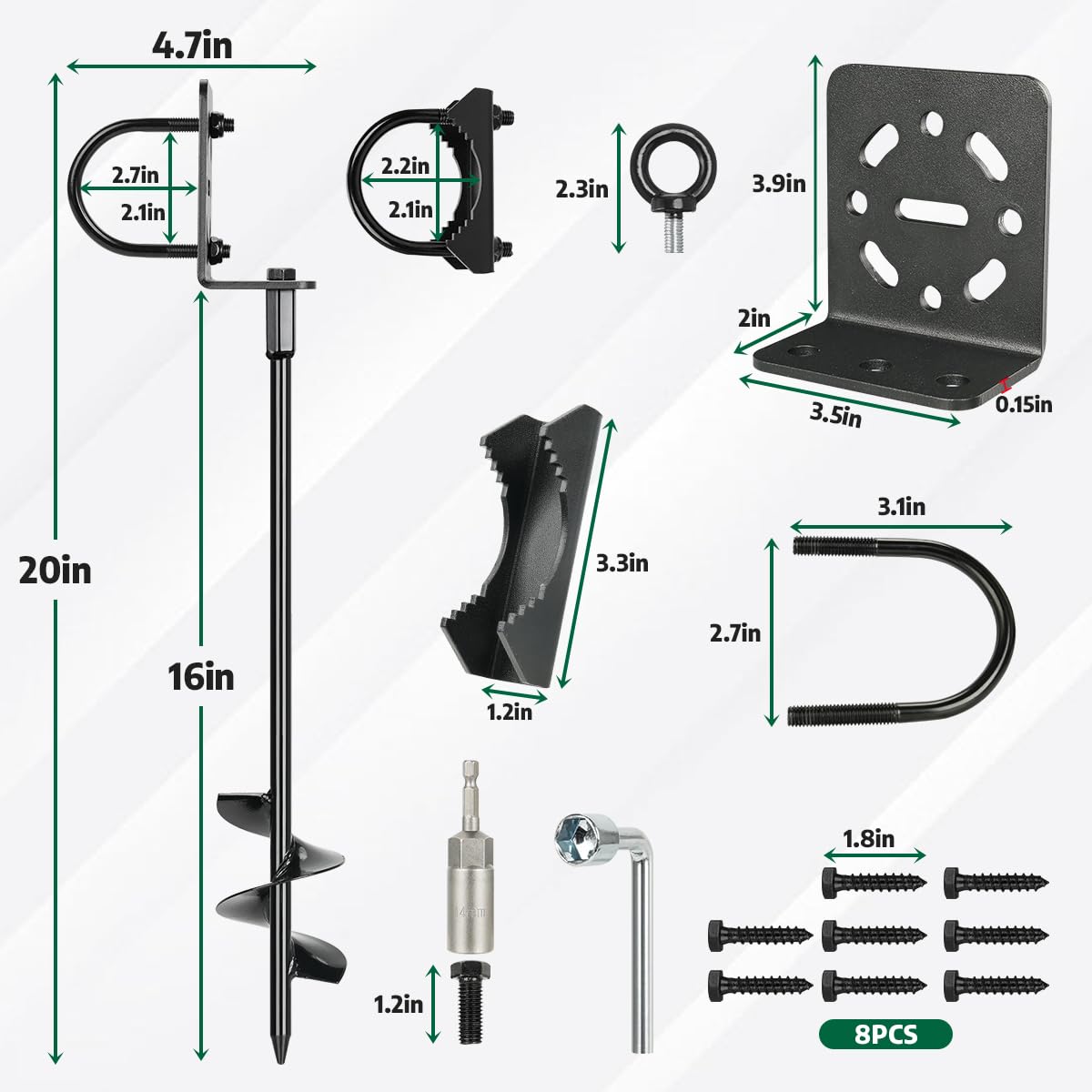 4 tasselli da 50,8 cm a vite, resistenti per trampolino con staffe, ancoraggi multiuso per casa, capannoni, altalene, set di ancoraggi per giardino, recinzione, posto auto coperto