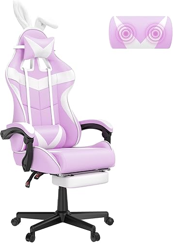 Miniatura 45 de Soontrans Silla de juegos azul claro con reposapiés, bonita silla de videojuegos de conejo, silla de escritorio Kawaii para nieta, hermana, novia,