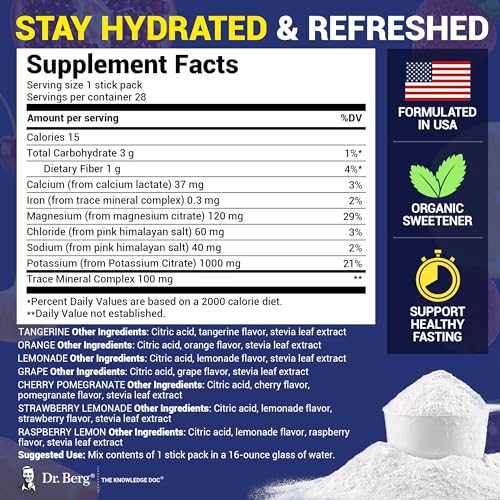 Dr. Berg Sugar Free Electrolyte Powder Packets (Variety Pack) - Daily Electrolyte Drink Mix - 28 Total Hydration Pouches Sugar Free - Keto Electrolytes Powder Packets No Sugar - 7 Delicious Flavors