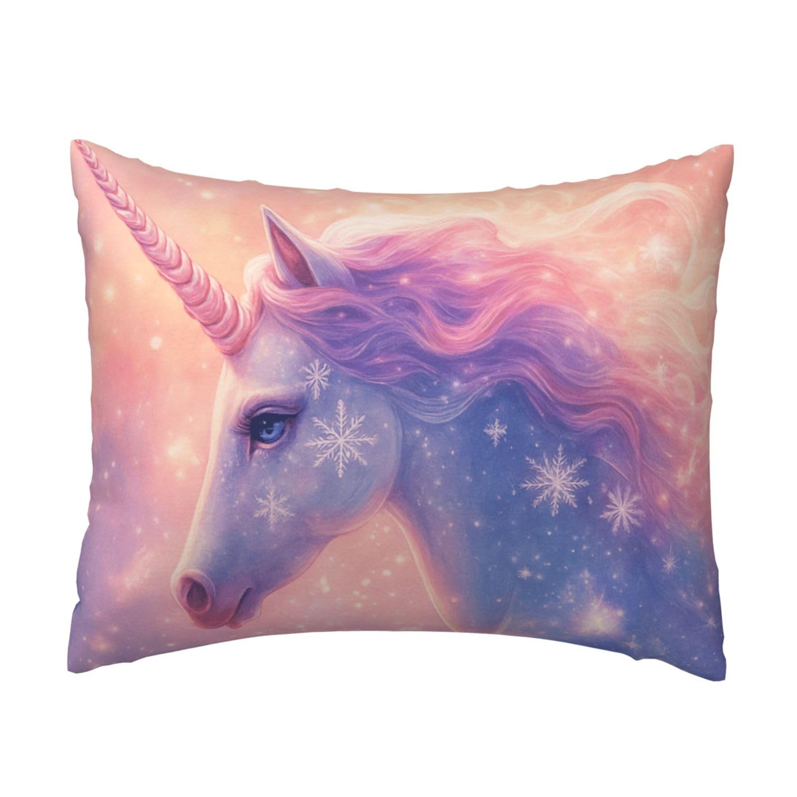 Magical Unicorn with Enchanting Snowflake Pillowcase Soft Plush with Zipper Decorative Pillowcovers 16x20 in