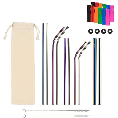 Pajitas reutilizables de acero inoxidable y puntas de paja 100% de silicona