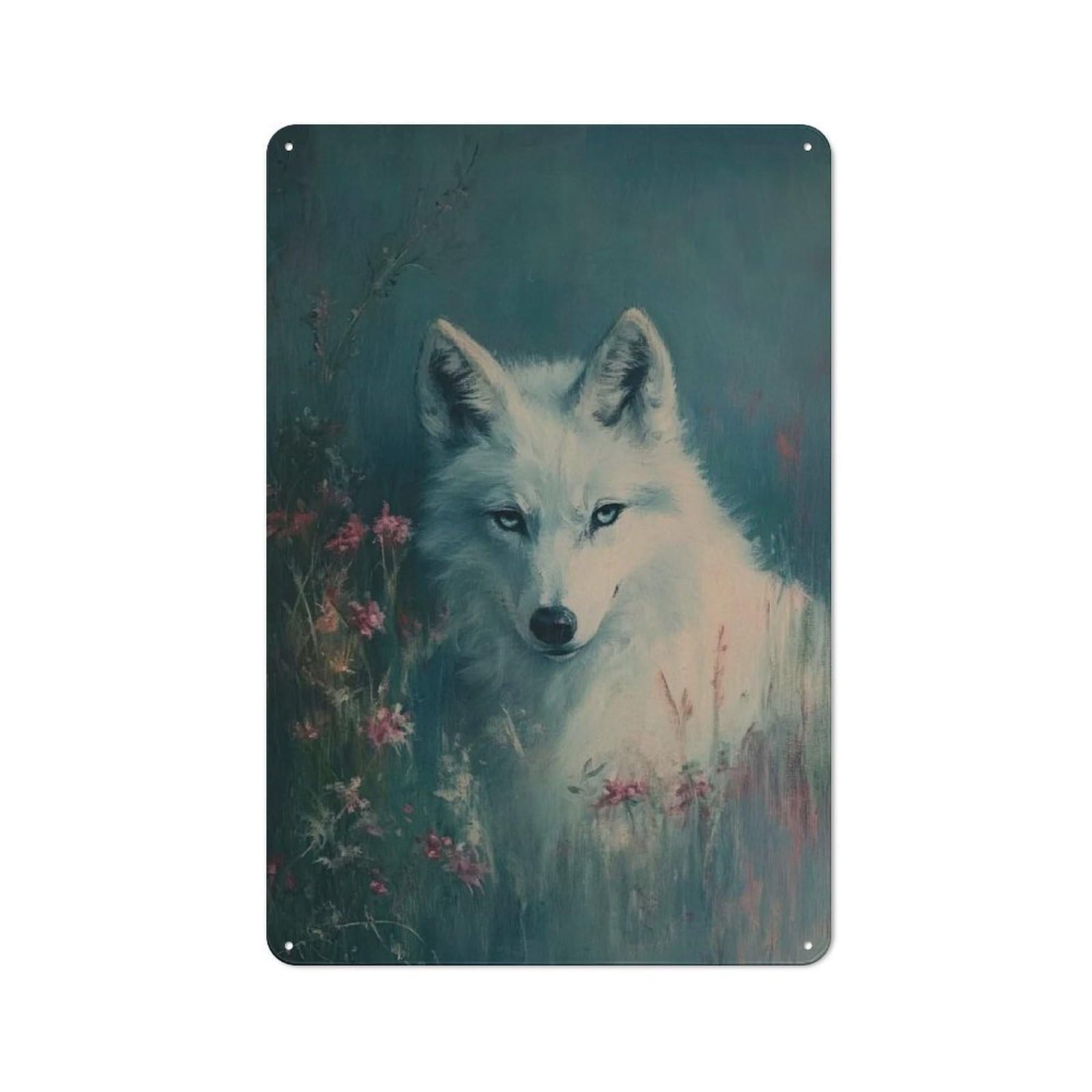 Junmoney White Wolf In Bloom Shed Style Rustic Tin Sign 30X20cm Featuring Utility Space Decor For Conservatory, Home Bar Or Utility Room