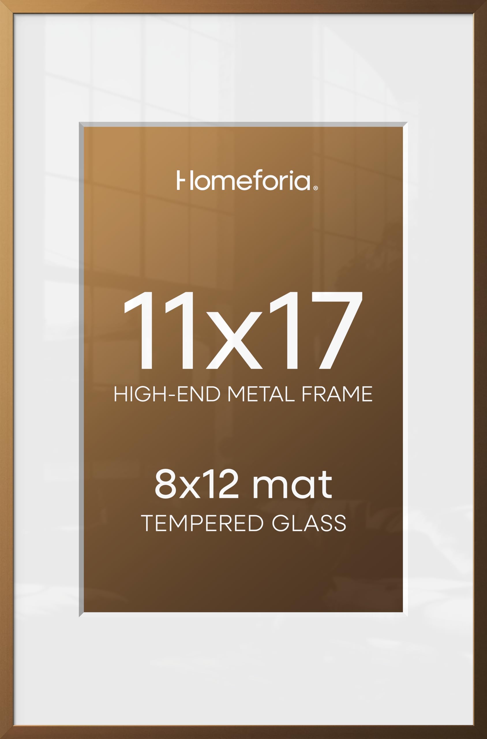 Homeforia 11x17 Bronze Picture Frame, High-End Metal, 8x12 Mat, Glass | High End Aluminum, Tempered Glass, Acid-Free 8x12 Removable Mat, 11x17 in Edge-to-Edge Display 17x11, Wall Kit, Set Of 2