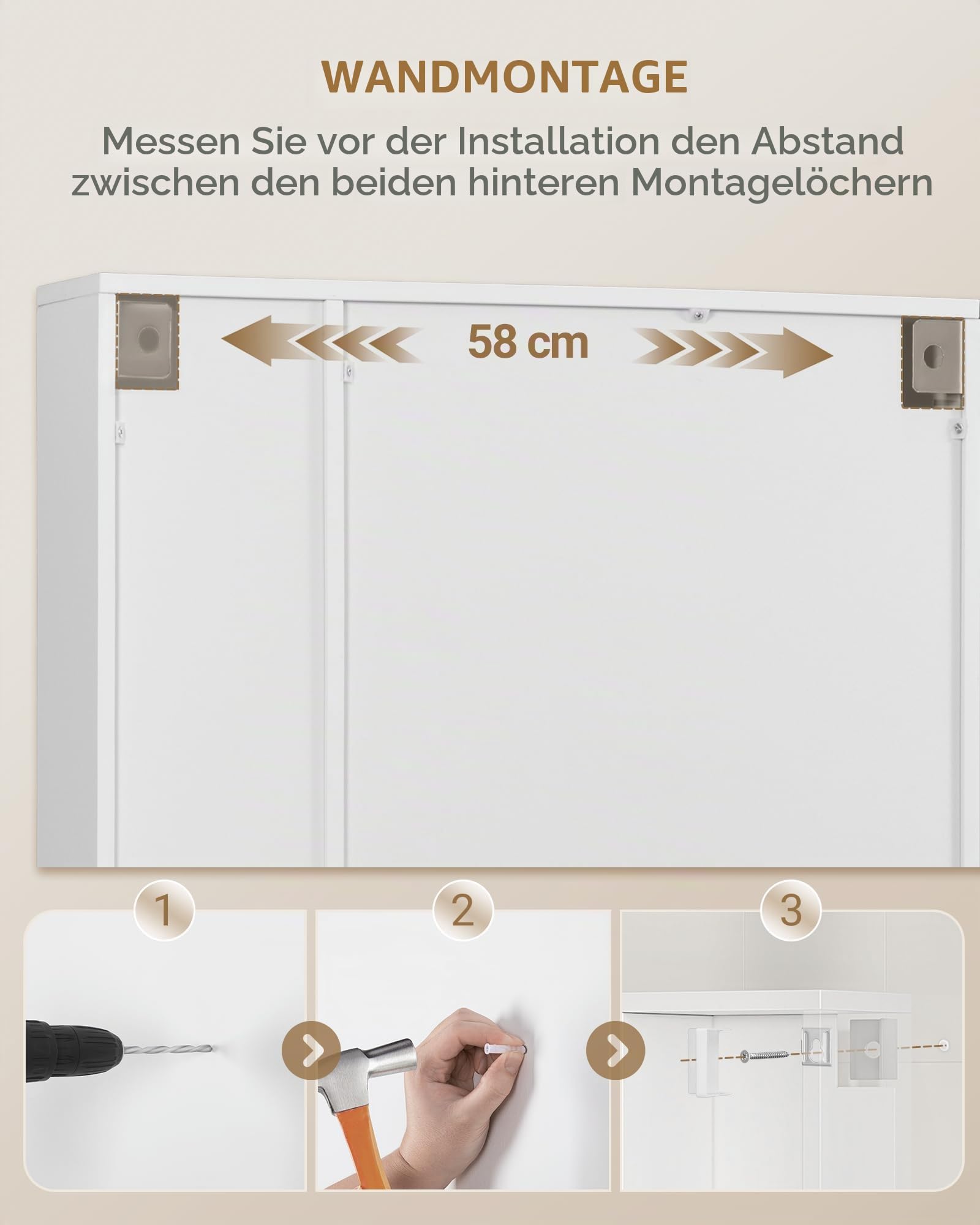 Hzuaneri Spiegelschrank, Badezimmer Spiegelschrank, Wandschrank | Hängeschrank mit Spiegeltüren und offenem Fach, Verstellbare Ablage, Flexibel Montierbar 16,5 x 80 x 65 cm, Weiß, MC23303X