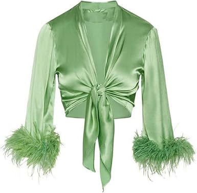 Women Long Sleeve Tie Front Blouse 