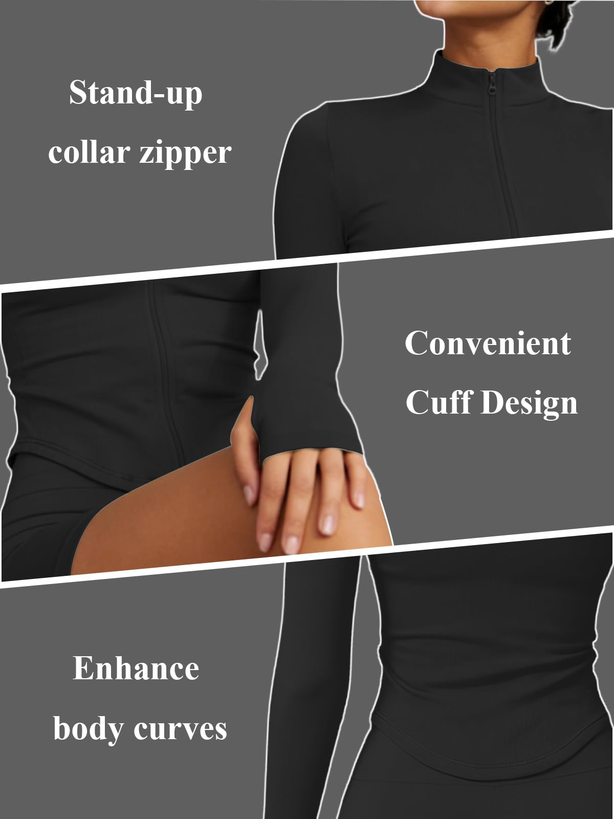 Chaqueta de entrenamiento para mujer, camiseta deportiva de manga larga con cremallera y diseño de agujero para el pulgar, ajuste delgado, atlética para gimnasio y yoga — view 6