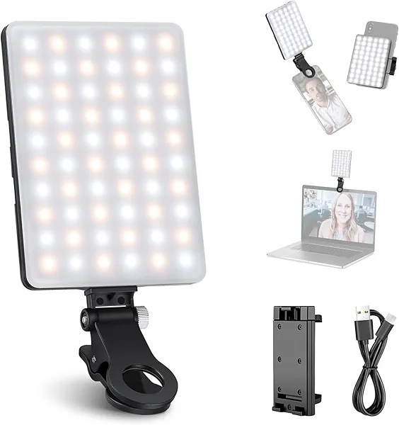 NEEWER Basics NL-60AI Selfie Light for Phone with Front & Back Clip, 60 LED 2000mAh Rechargeable CRI95+, 3 Modes, Portable Clip on Fill Lighting for Tablet Computer Laptop Zoom Call TikTok Video