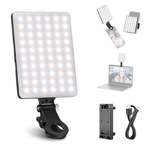 NEEWER Basics NL-60AI Selfie Light for Phone with Front & Back Clip, 60 LED 2000mAh Rechargeable CRI95+, 3 Modes, Portable Clip on Fill Lighting for Tablet Computer Laptop Zoom Call TikTok Video - NL-60AI