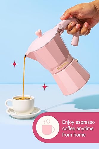 Miniatura 3 de HARIRA Cafetera de 9 tazas de café de estilo italiano y cubano, cafetera de aluminio duradera con mango ergonómico, rica infusión aromática,
