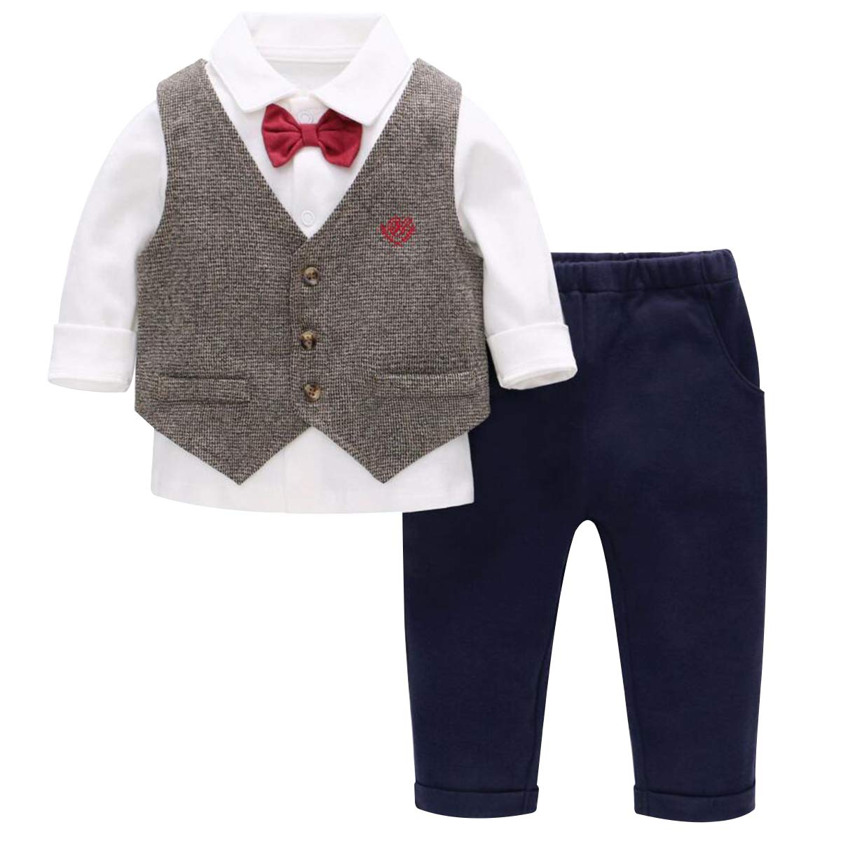 Famuka Baby Anzüge Baby Junge Taufanzug Hochzeit Partei Babybekleidung Set (Braun, 80)