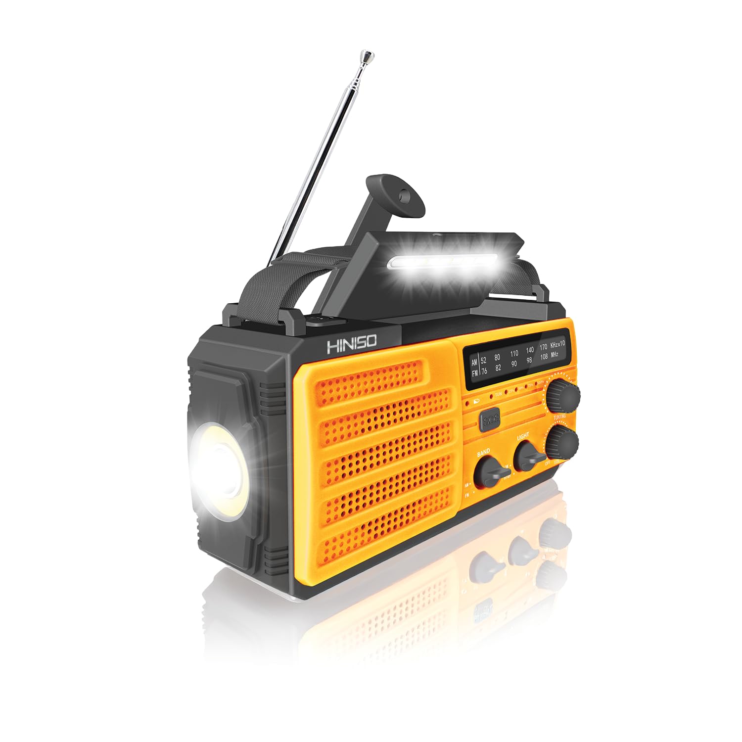Hiniso 8000mAh Emergency Radio with Solar & Hand Crank | Portable AM/FM Radio with SOS Alarm, 3-Mode LED Flashlight, Reading Lamp & Phone Charging for Power Outage, Camping & Emergencies