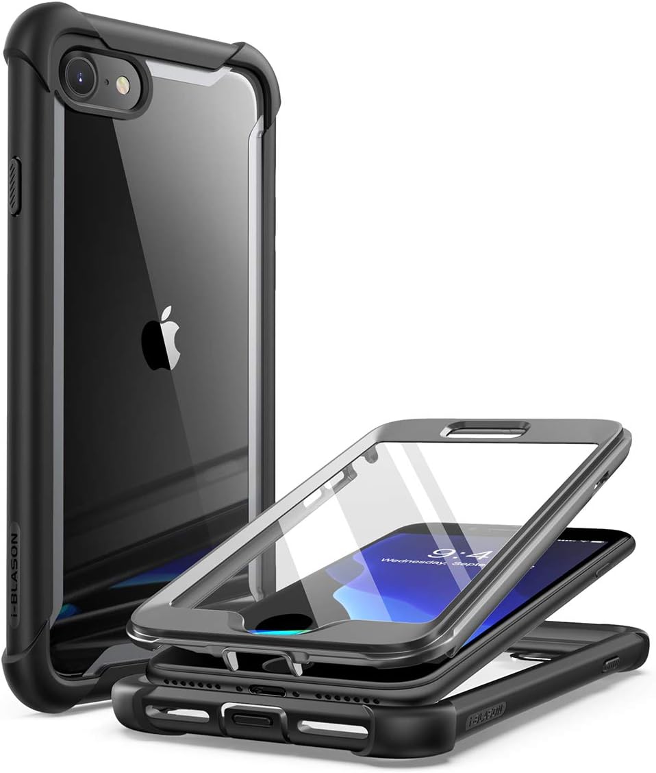 i-Blason Thermoplastic Polyurethane Ares Case For Iphone Se 2022 (3Rd Gen), [Built-In Screen Protector] Dual Layer Rugged Clear Bumper Case For Iphone Se 2020/ Iphone 8/ Iphone 7 (Black)